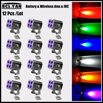

Cheap 2018 mini 4x18W rgbwa uv 6 in 1 led uplight battery wireless dmx IR remote led par cans 12XLOT