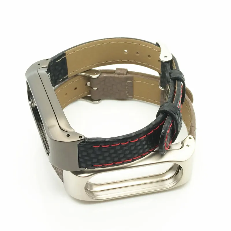 

For Xiaomi Mi Band 2 PU Leather Strap with Metal Frame for MiBand 2 Version Smart Bracelet Xiao Mi Band Accessories