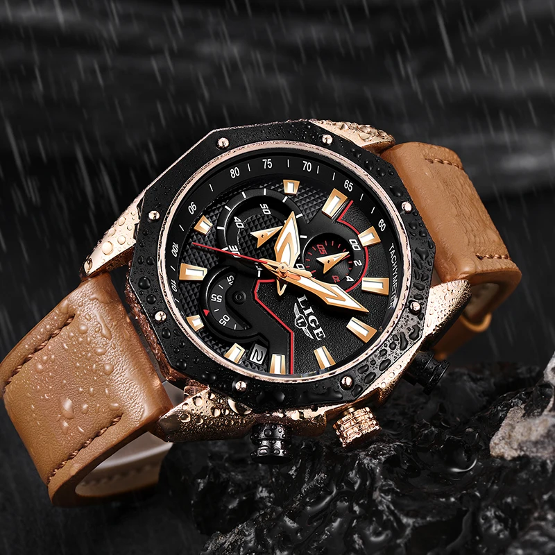 

2018LIGE Mens Watches Top Brand Luxury Military Sport Watch Men Casual Leather Waterproof Quartz Wristwatch Relogio Masculino