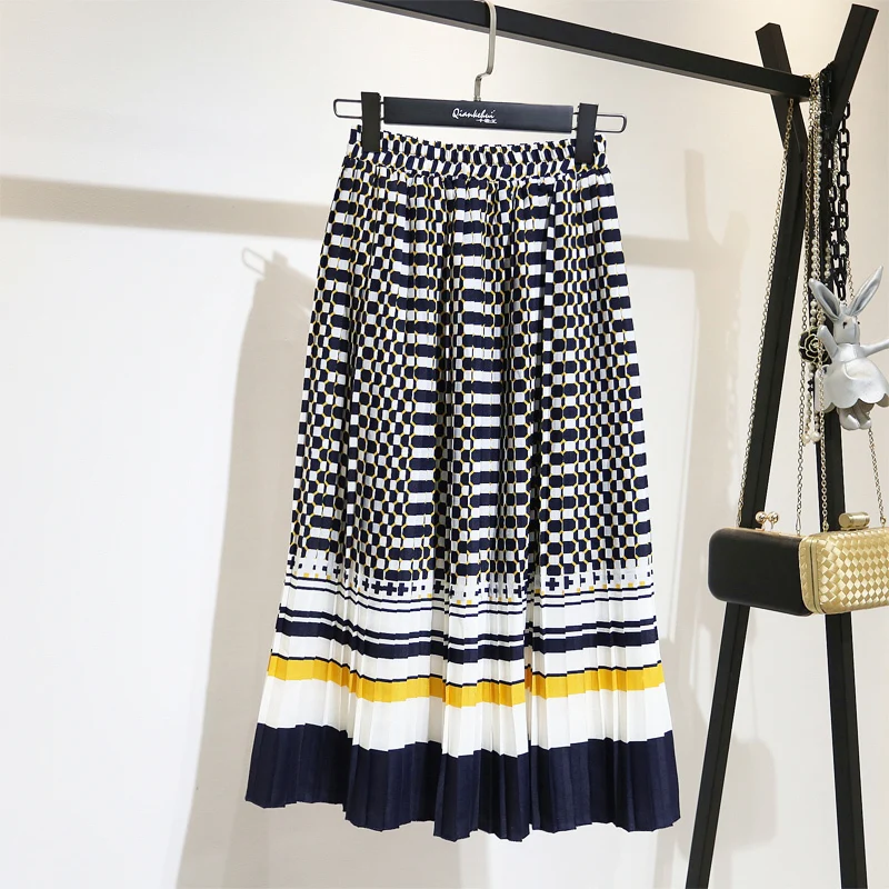 Kaufen LANMREM 2019 frühling Mode Neue Schwarz Weiß Dot Kontrast Farbe Plissee Elastische Hohe Taille Rock Allgleiches Weibliche der Böden YF129