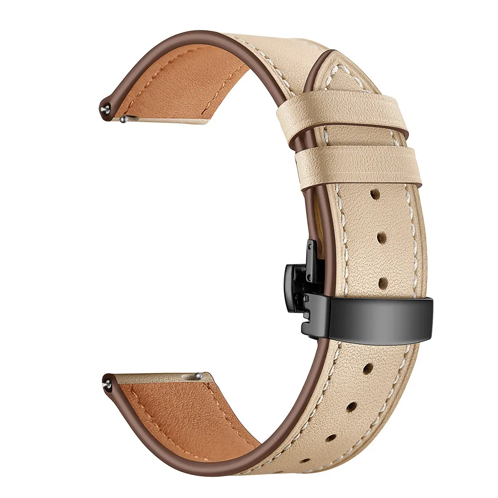 20 мм/22 мм ремешок для часов из натуральной кожи для samsung Шестерни S3 Frontier/Galaxy часы активное бабочка туфли с ремешком и пряжкой ремешок для смарт-браслета Amazfit Bip - Цвет ремешка: Black apricot