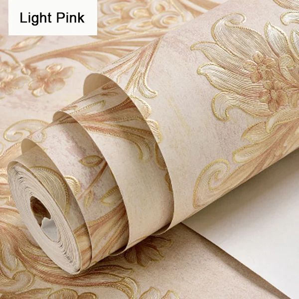 Роскошная Дамасская настенная бумага, настенное покрытие Papel De Parede 3D, европейский стиль, для спальни, гостиной, фоновая настенная бумага в рулонах - Цвет: Light Pink