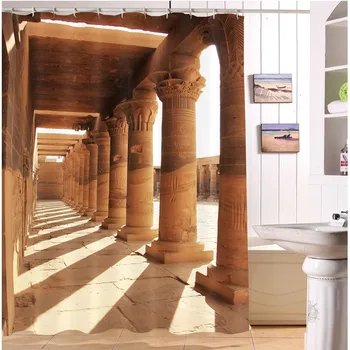 

LB 72''Waterproof Shower Curtain Old Corridor Philately Temple Lake Nasser Egypt Bathroom Curtains Fabric for Bathtub Home Decor