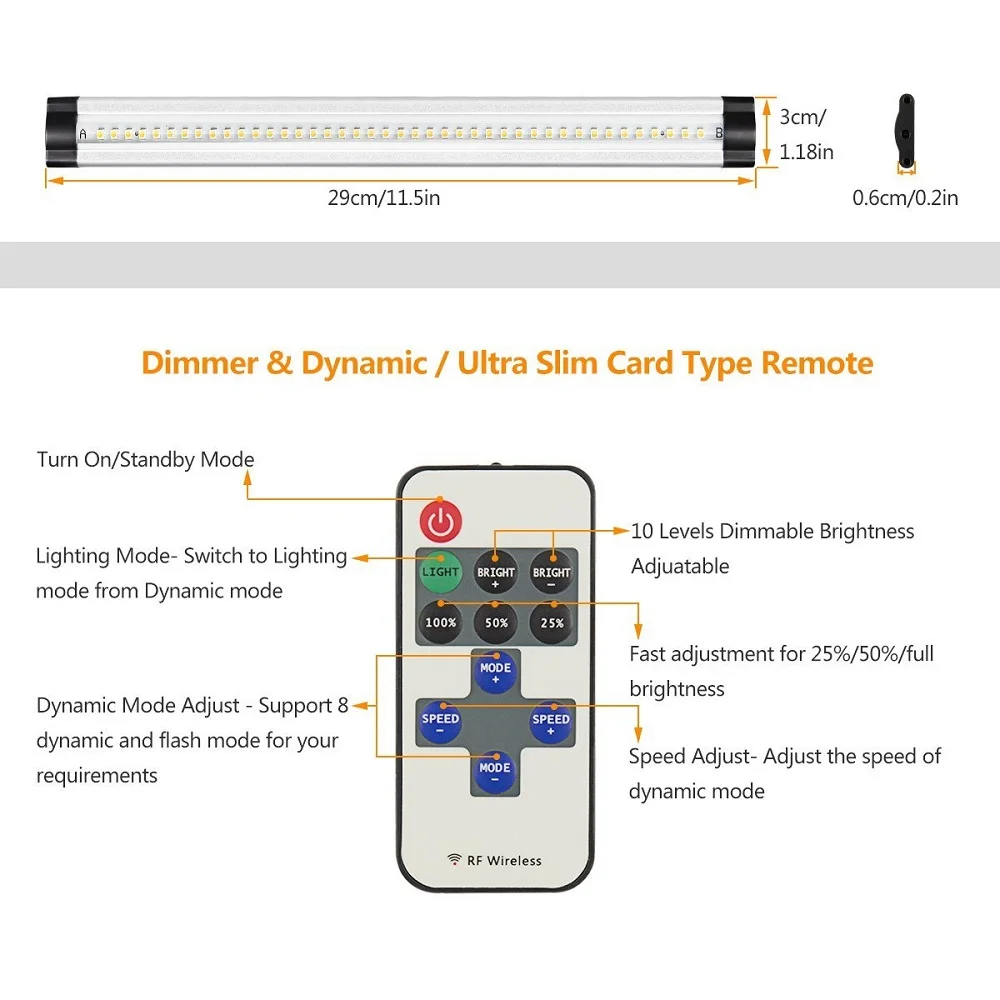 Светодиодная подсветка под шкаф 3 шт. 30 см пульт дистанционного управления затемненные Кухонные светильники шкаф Бар лампа жесткая полоса лампы украшение дома