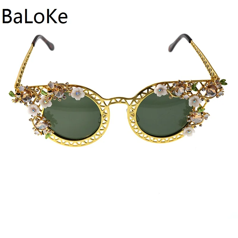 Новинка, кошачий глаз, солнцезащитные очки для женщин, фирменный дизайн, кристалл, Ретро стиль, цветок, украшение, Европейский стиль, солнцезащитные очки, Oculos De Sol Feminino - Цвет линз: A