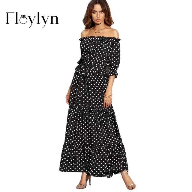 White Polka Dot Dress Off the Shoulder