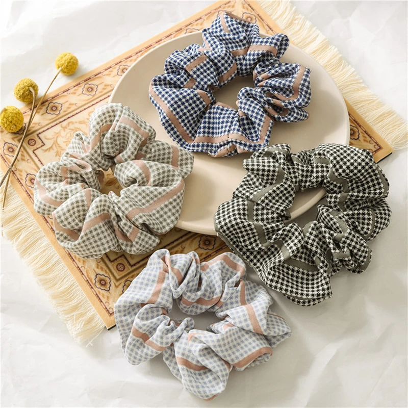 

Plaid Hair Scrunchies Women Elastic Hair Bands Vintage Scrunchie Girls Headwear Loop Ponytail Holder Printed Hair Accessories