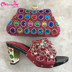 Новое поступление, комплект из итальянских туфель и сумочки красного цвета в африканском стиле, украшенные стразами, итальянская женская