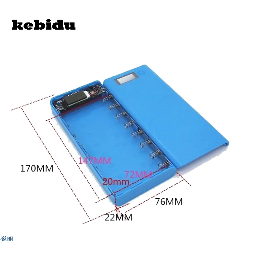 

kebidu Multi-color 5V DIY 8*18650 Lithium-ion Battery Case Power Bank Shell Portable LCD Display External Box Without Battery
