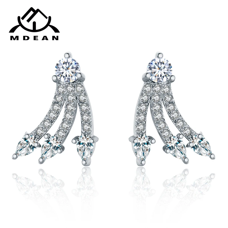 Серьги MDEAN из белого золота с белым цирконием класса ААА Модные женские серьги