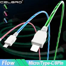 Светодиодный светящийся струящийся Usb type C зарядный кабель шнур Micro Usb зарядное устройство провод линия для Samung Galaxy A8 A9 M30 S9 Cavo Usbc 1 м