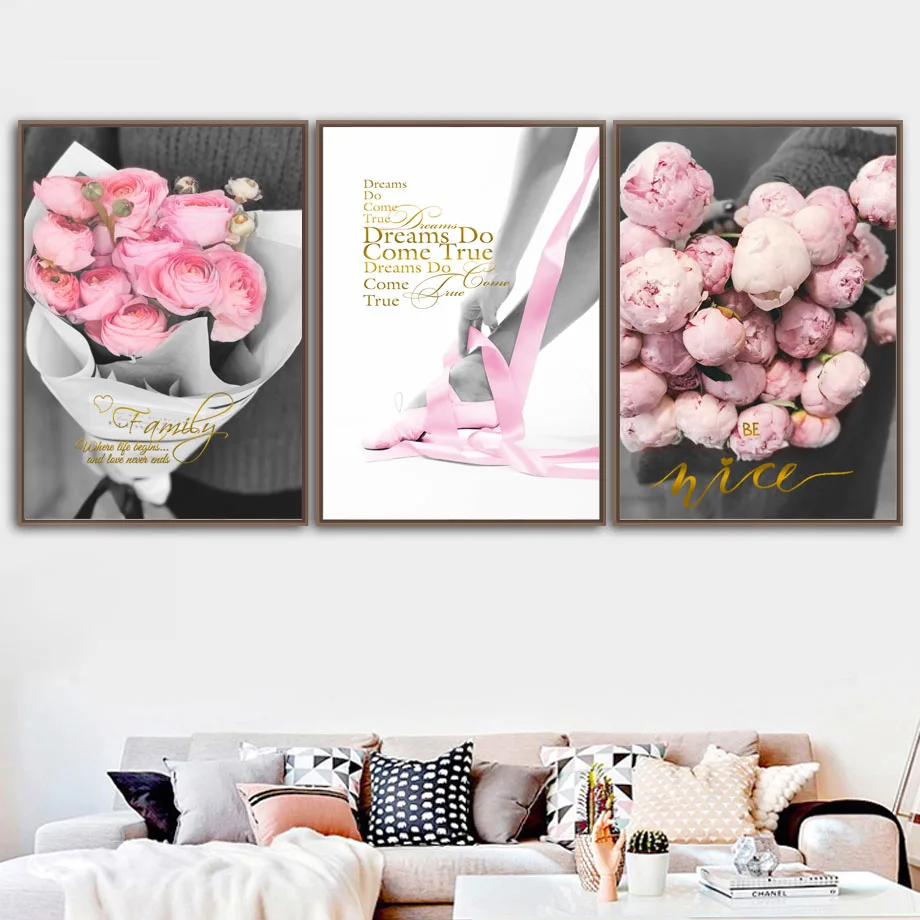 Pink-Rose-Flower-Girl-Love-Quotes-Wall-Art-Canvas-Painting-Nordic-Posters-And-Prints-Wall-Pictures