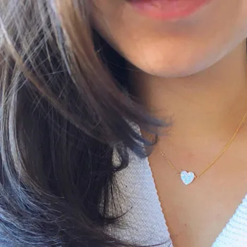 

Heart Necklace, Opal Heart Necklace, Delicate Layering Necklace XL1123