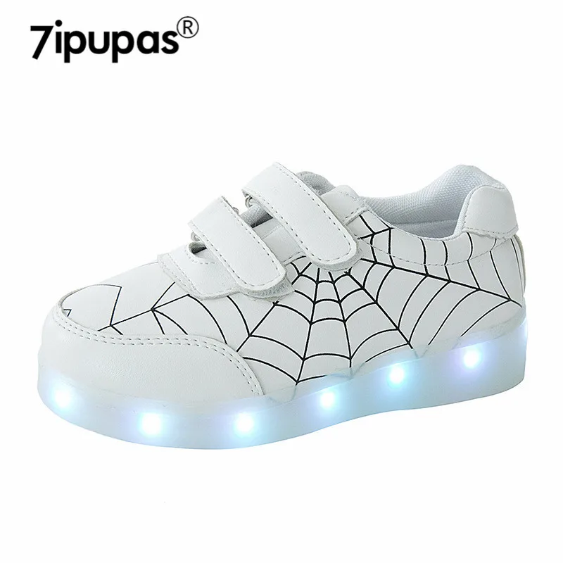 

7ipupas 2018 New 25-35 USB charging luminous Shoes Spider-Man pu shoes led Shoes Boys & girls 7 color outdoors glowing sneakers