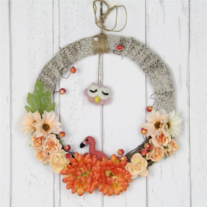 

25cm Wool Felt Owl Front Door Wreath Daisy Flower Garland Kids Girls Room Party Decoration Handmade Festival Business Gift