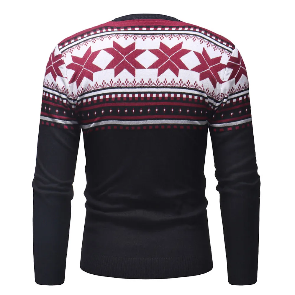 Men Autumn Winter Pullover Knitted Top Printed Christmas Sweater Outwear Blouse 4