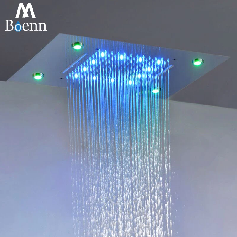 Contemporary Bathroom Rain Shower 360*500mm Polished LED Light Showerhead Colorful Waterfall Shower Heads 304SUS
