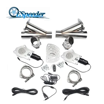 

ESPEEDER 2.25 Inch One Remote Control Two Exhaust Cut Out Stainless Steel Y Header Catback Pair Electric Exhaust Cutout Pipe Kit