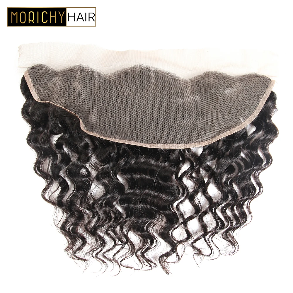 MORICHY Hair Brazilian Deep Wave Lace Frontal 13*4 Ear to Ear Free Part Lace Frontal Closure 100% Remy Human Hair Natural Color