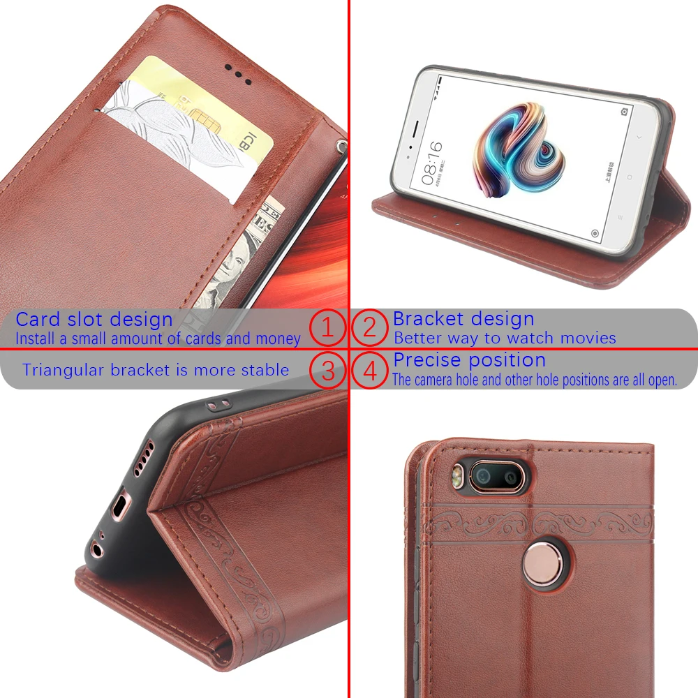 Fundas чехол для Xiaomi mi A1 5X Filp кожаный кошелек Роскошный полиуретановая сумка