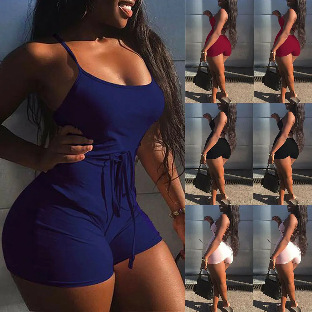 

Women Jumpsuit Beach Romper Playsuit Dress Sexy Summer Solid Sleeveless Sling Bandage Backless Long Party Clubwear