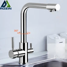 Хром Латунь очищенной водой Outlet кухня смеситель кухонный кран чистой воды фильтр бортике Двойной Ручки