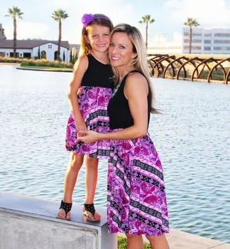 

Mini Mother Daughter Dresses Family Look Mommy and Me Clothes Mum Mom Mama Daughter Matching Outfits Above Knee Dress Clothing