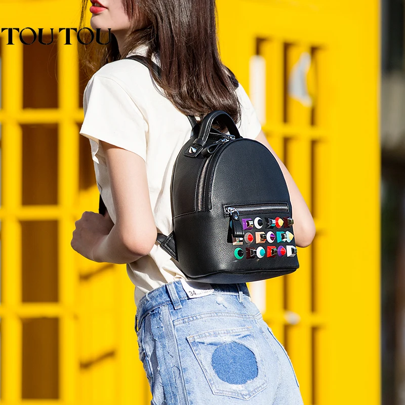 

TT059 Women's candy rivet Sequins Leather Backpack children backpacks mini women back Bag fashion small back pack for teenage