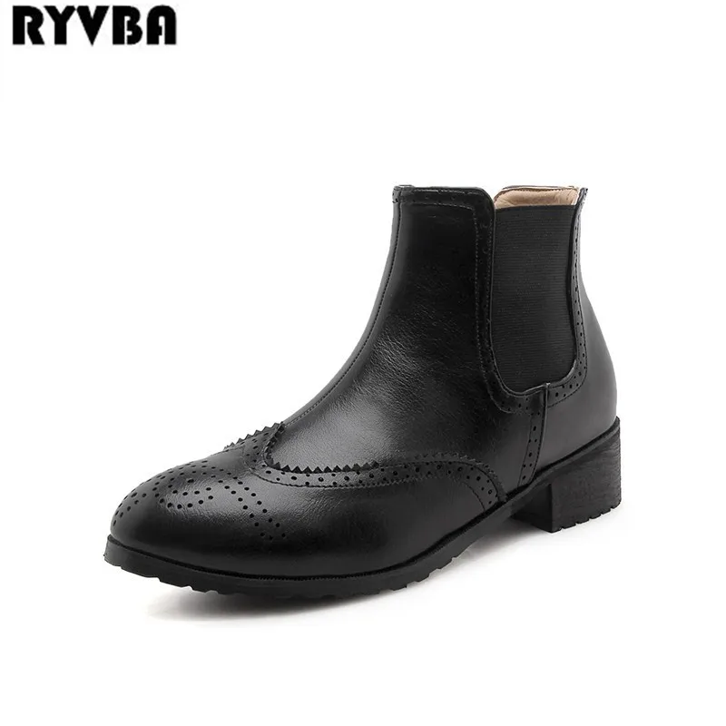 

RYVBA 2018 womens ankle boots for women winter riding boots fashion woman square heels ladies round toe black shoes plsh size 4