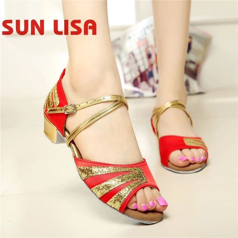 

SUN LISA Women's Lady's Girl's Kids' Children's Dancing Shoes With Square Heels Ballroom Salsa Latin Dance Shoes 3 Color