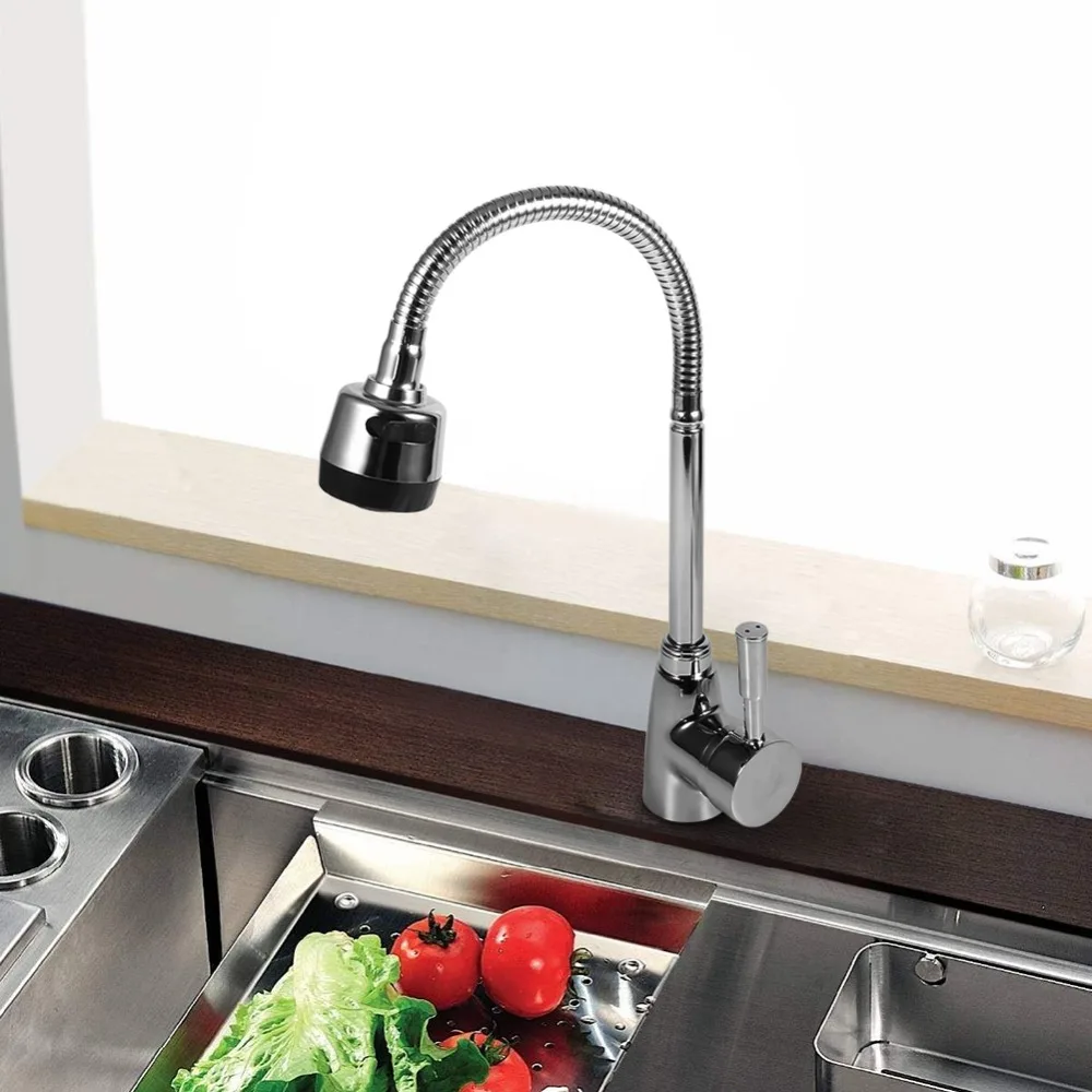 New Arrival Kitchen Sink Faucet Zinc Alloy Swivel Spout Single Handle Hot Cold Mixer Water Taps
