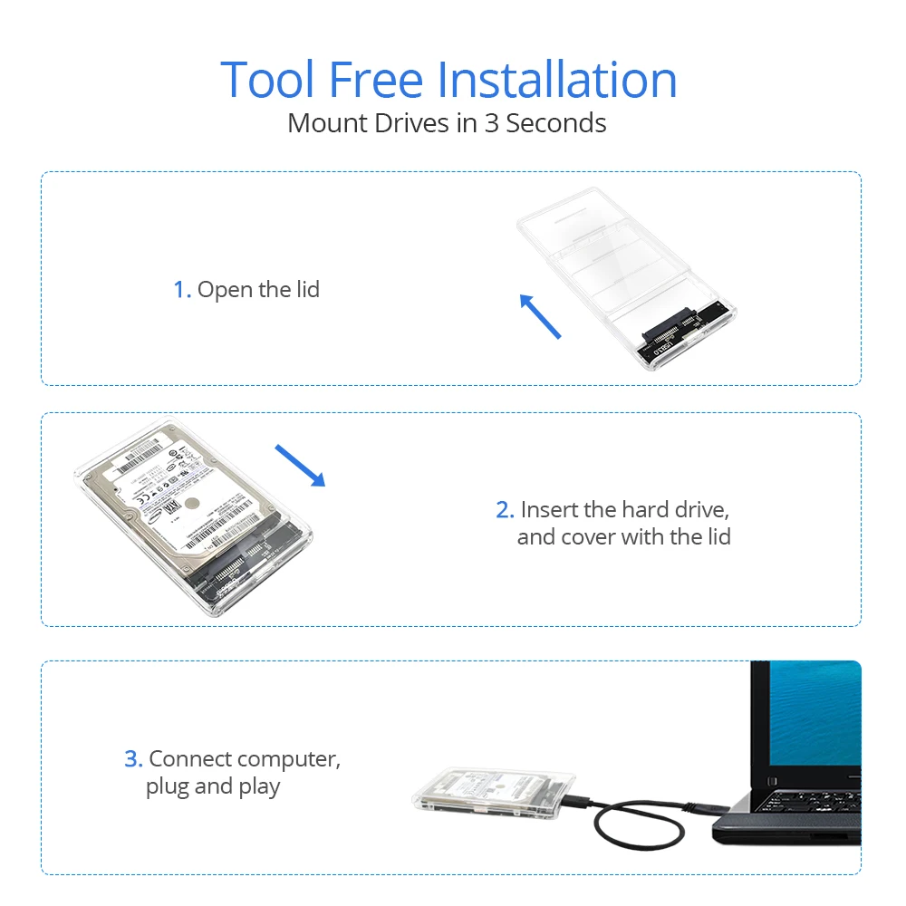 TISHRIC новейший Прозрачный USB 3,0 SSD Чехол-адаптер DVD HDD Sata для USB Caddy Optibay 9,5 мм 2,5 дюйма корпус жесткого диска