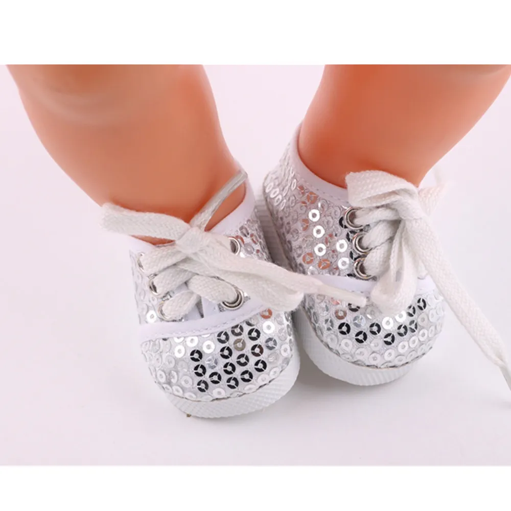 

White sequin shoes for 18 inch doll for baby gift, 43cm zaps,Doll accessories
