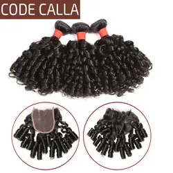 Код Калла свободно бодрый вьющиеся Пряди человеческих волос для наращивания 3bundles с закрытием кружева сырые необработанные бразильские