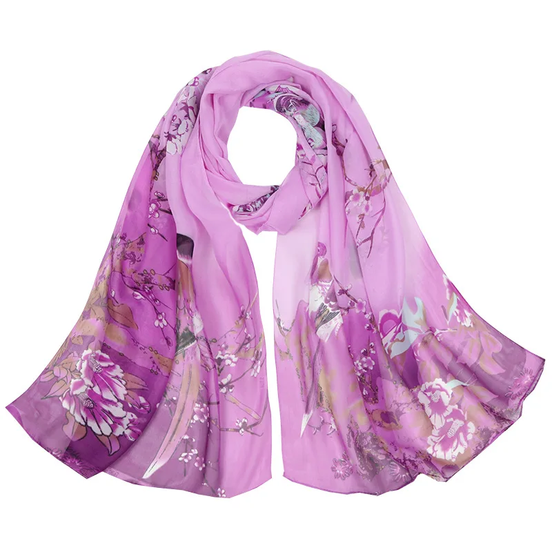 

Fashion Women Scarves Peach Blossom Printing Soft Long Wrap Scarf 2019 New Ladies Chiffon Shawl Scarves