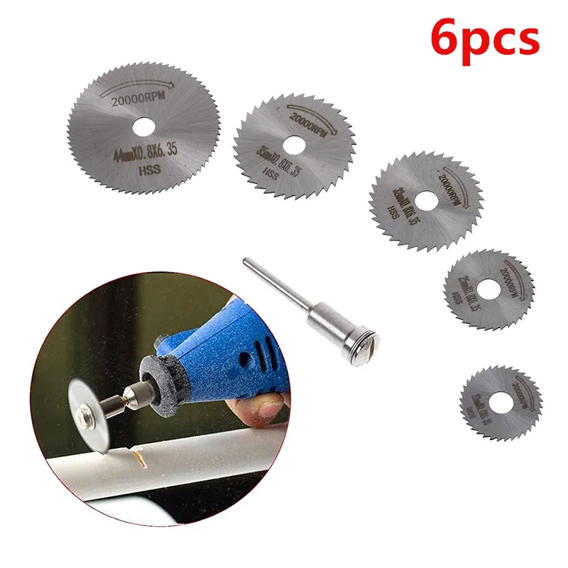 6pcs/set High Speed Steel HSS Carving Tool Saw Blade Circular Rotary Blade Wheel Discs Mandrel For Tools Wood Cutting Saw Acc