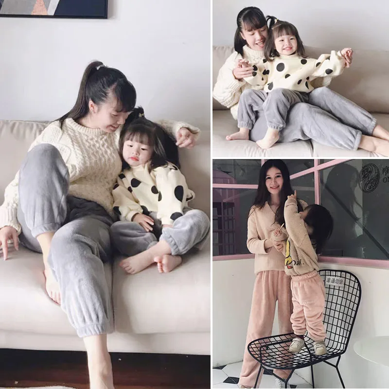 

Girls Warm Pants Mother and Child Pants kids winter Clothes For Girl thick velvet Fur cute children cashmere Home trousers 7year