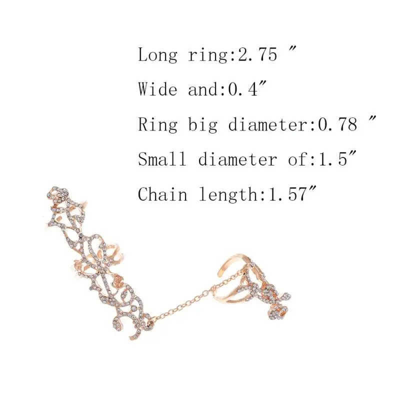 New Fashion Chain Link Ring Full Rhinestone Vintage Flower Double Finger Rings For Women Girl Party Jewelry Gift Accessories - Image 2