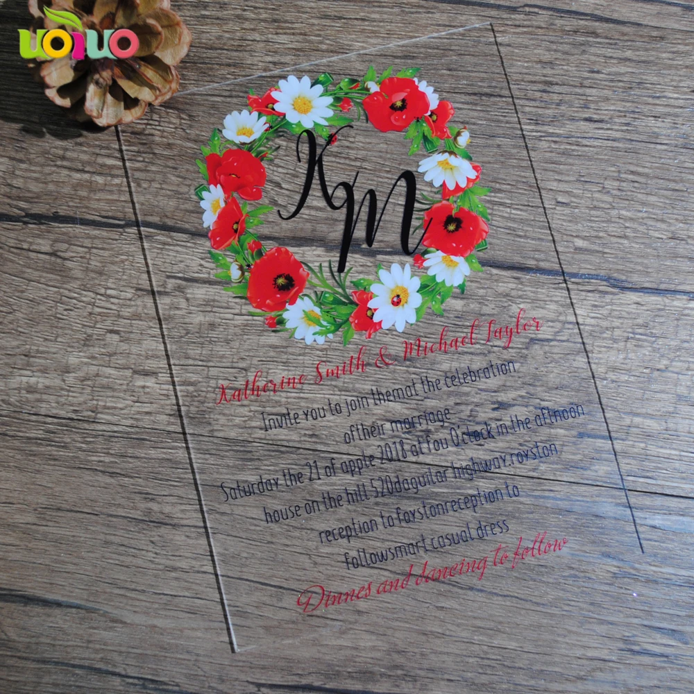 

Cute acrylic invitation card box wedding and party favor decoration wedding souvenir flower invitations