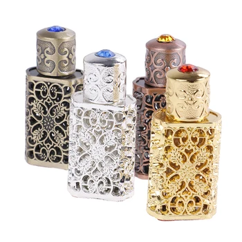 

Antiqued Metal Perfume Bottle Arab Style Essential Oils Bottle Container Alloy Royal Glass Bottle Wedding Decoration Gift 3ml