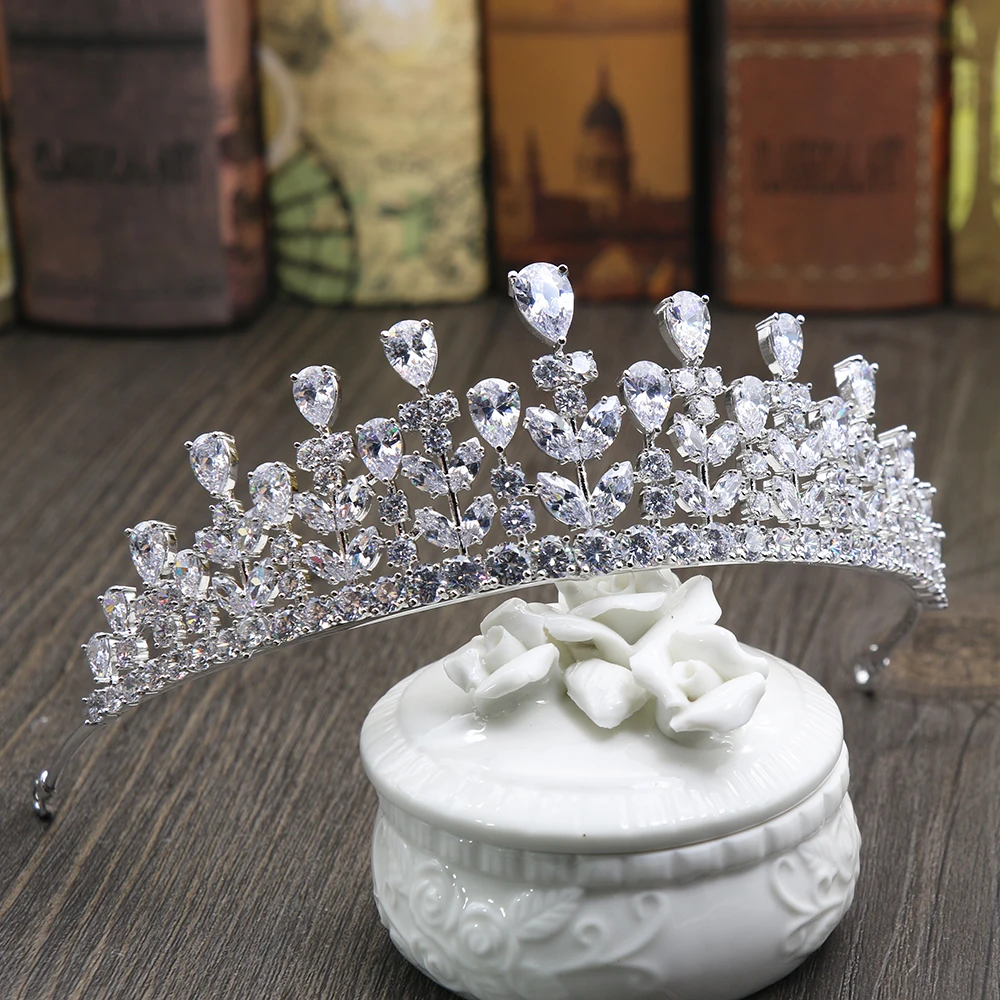

Brilliant Brides Wedding Tiaras Hair Jewelry Crown Clear AAA Cubic Zirconia Zircon Stone CZ Princess Coronet Headdress Hairwear
