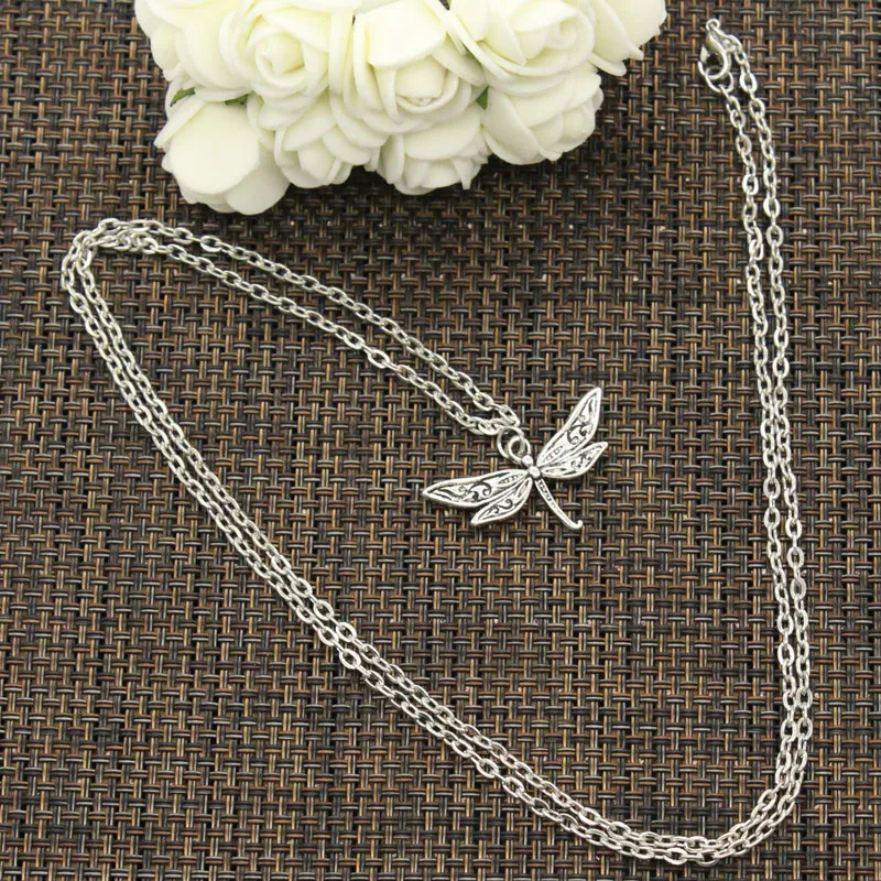 

New Fashion Necklace dragonfly 31x18mm Silver Pendants Short Long Women Men Colar Gift Jewelry Choker