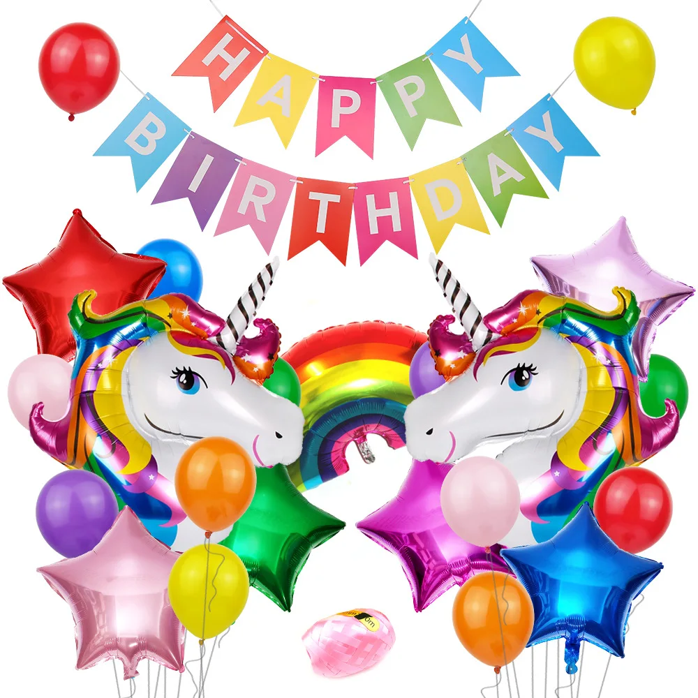 

Cartoon Unicorn Theme Baby Birthday Birthday Arrangement Balloon Children Birthday Party Aluminum Film Balloon Decoration