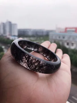 

Genuine Natural Brazil Black Rutilated Quartz Woman 15x8MM Crystal Healing Bangle Inner Diameter 54mm Certificate AAAAAA