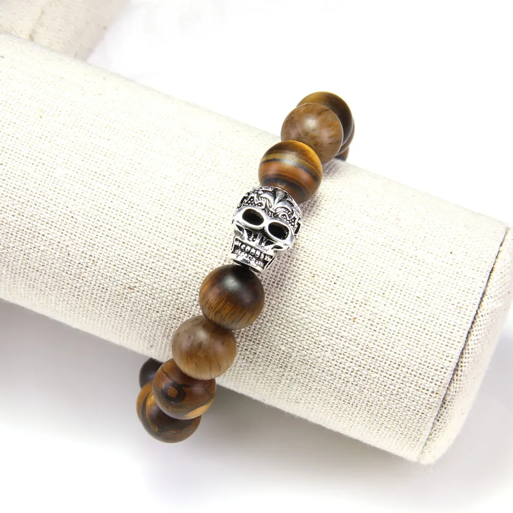 Большой Матовый браслет в стиле Томаса с черепом и бусинами виде лилии украшения