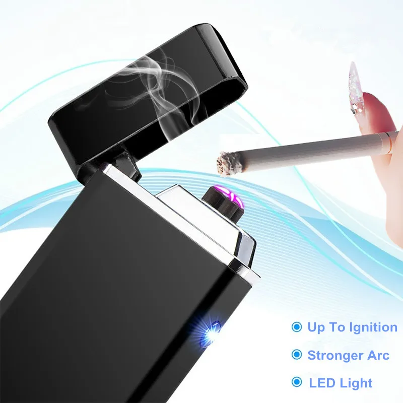 

LED Button Dual Arc Electronic Lighter for Cigarette Smoking USB Plasma ARC Electric Cigar Lighter 2018 Christmas Gifts For Men
