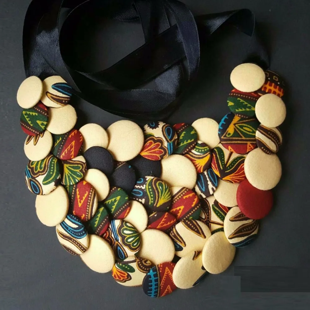 BRW африканская восковая ткань Анкара Кнопка нагрудники Чокеры ожерелье для женщин подарок Анкара Африканский Дашики принт массивное ожерелье WYX24
