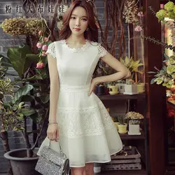 Оригинальное платье 2017 Лето Новые Модные корейский короткими рукавами выдалбливают темперамент Повседневная талии платья женская обувь