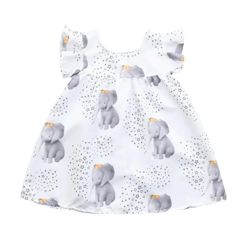 

ARLONEET Girls Dresses Summer Girls Stars Elephant Print Princess Party Dress Children Casual A-Line Dress Drop Shipping 30S66
