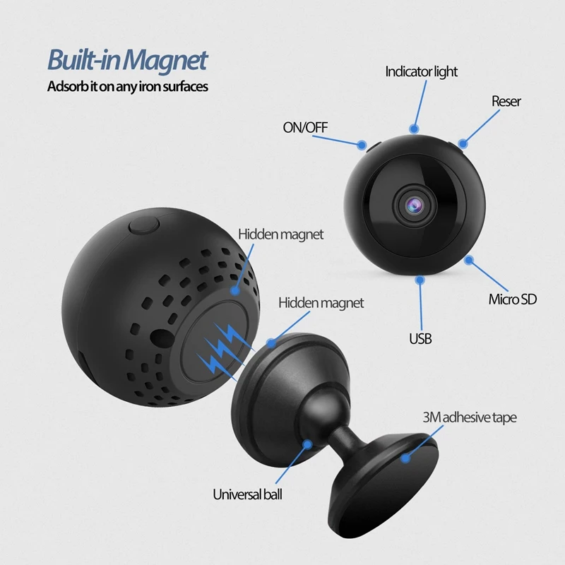 W8 Мини Wifi камера Hd 1080p Магнитный кронштейн 150 градусов широкий угол ночного